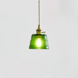 Vintage Brass Glass Cup Pendant Light with Amber Green and Clear Shades