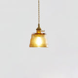 Vintage Brass Glass Cup Pendant Light with Amber Green and Clear Shades