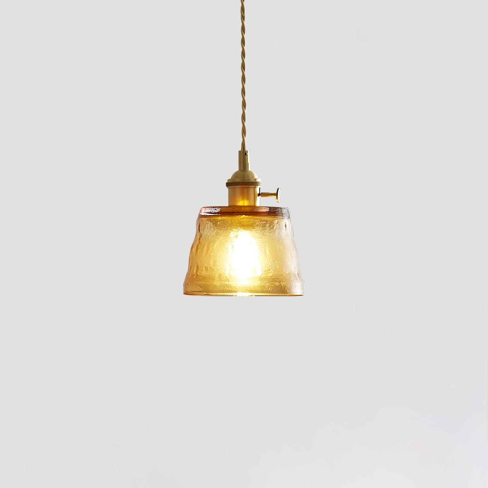 Vintage Brass Glass Cup Pendant Light with Amber Green and Clear Shades