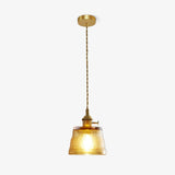 Vintage Brass Glass Cup Pendant Light with Amber Green and Clear Shades