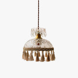 Vintage Brass Hammered Glass Bowl Tassel Pendant Light Elegant Ceiling Hanging Fixture
