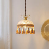 Vintage Brass Hammered Glass Bowl Tassel Pendant Light Elegant Ceiling Hanging Fixture