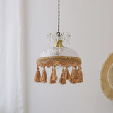Vintage Brass Hammered Glass Bowl Tassel Pendant Light Elegant Ceiling Hanging Fixture