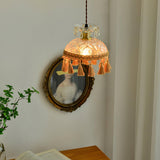 Vintage Brass Hammered Glass Bowl Tassel Pendant Light Elegant Ceiling Hanging Fixture