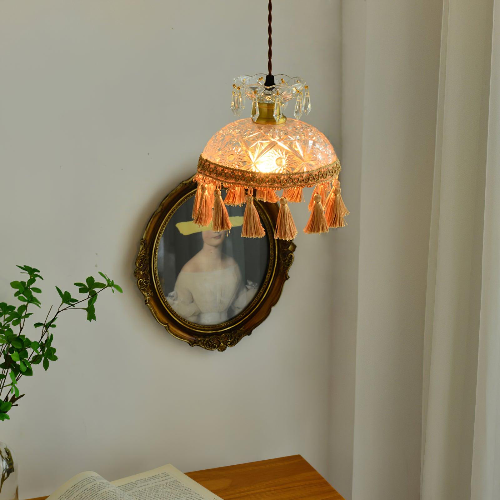 Vintage Brass Hammered Glass Bowl Tassel Pendant Light Elegant Ceiling Hanging Fixture