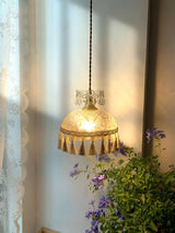 Vintage Brass Hammered Glass Bowl Tassel Pendant Light Elegant Ceiling Hanging Fixture