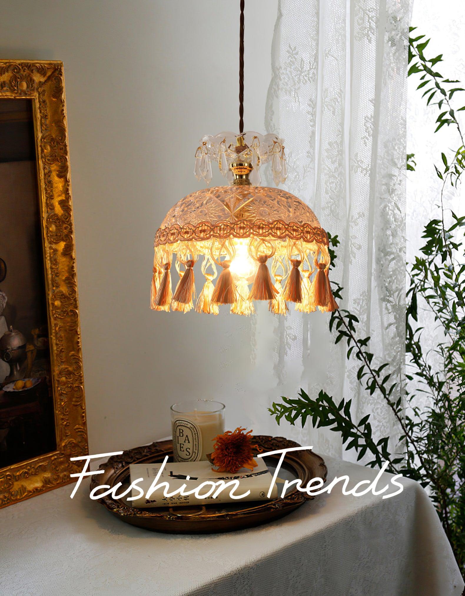Vintage Brass Hammered Glass Bowl Tassel Pendant Light Elegant Ceiling Hanging Fixture