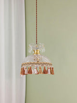 Vintage Brass Hammered Glass Bowl Tassel Pendant Light Elegant Ceiling Hanging Fixture