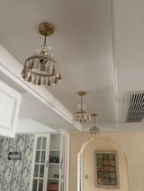 Vintage Brass Hammered Glass Bowl Tassel Pendant Light Elegant Ceiling Hanging Fixture