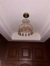 Vintage Brass Hammered Glass Bowl Tassel Pendant Light Elegant Ceiling Hanging Fixture