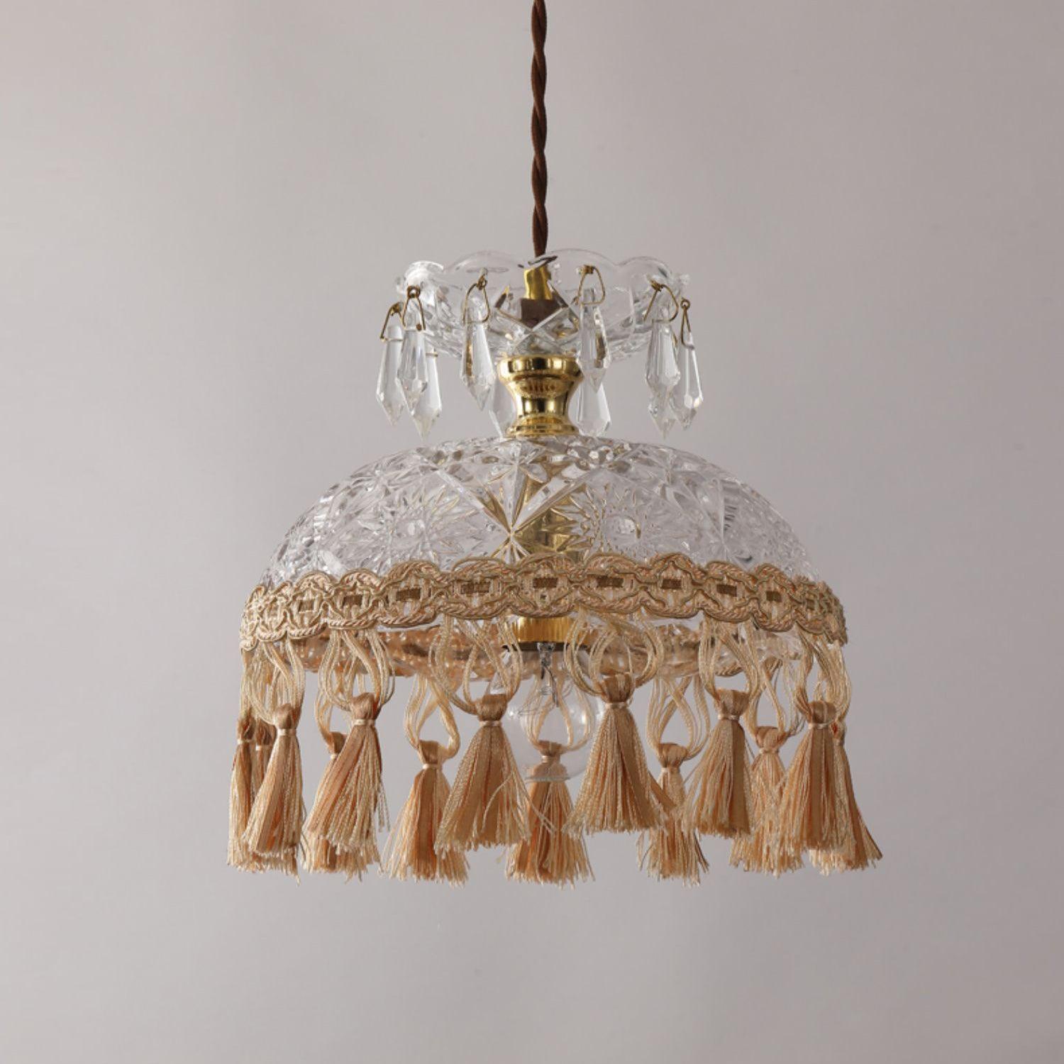 Vintage Brass Hammered Glass Bowl Tassel Pendant Light Elegant Ceiling Hanging Fixture