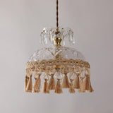 Vintage Brass Hammered Glass Bowl Tassel Pendant Light Elegant Ceiling Hanging Fixture