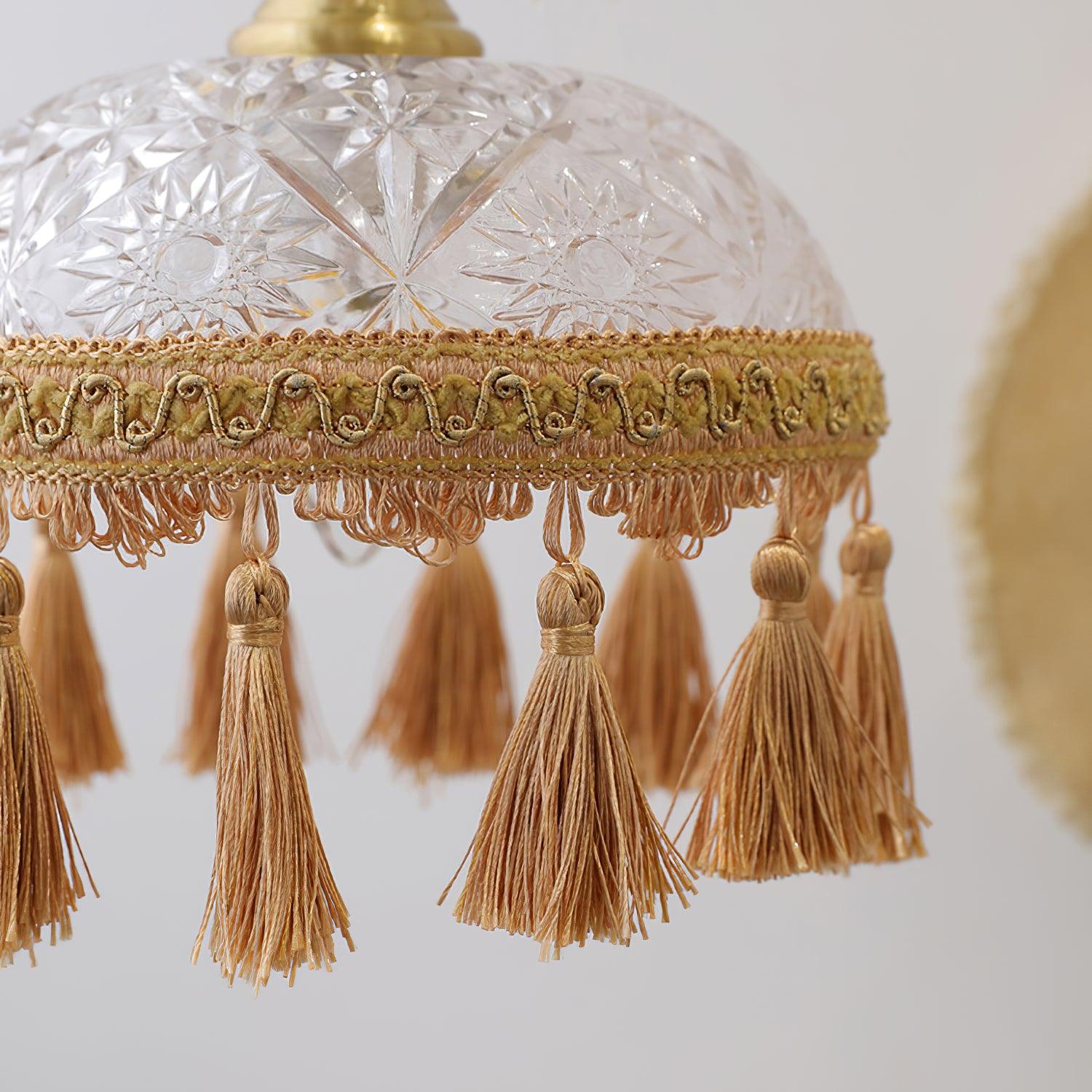 Vintage Brass Hammered Glass Bowl Tassel Pendant Light Elegant Ceiling Hanging Fixture