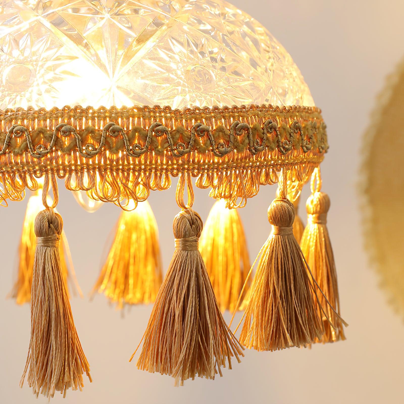 Vintage Brass Hammered Glass Bowl Tassel Pendant Light Elegant Ceiling Hanging Fixture