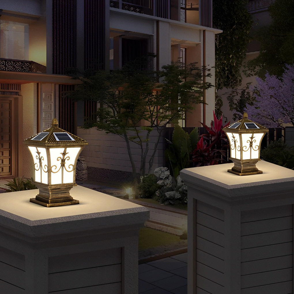Vintage Bronze Solar Powered Fence Post Lights Outdoor Waterproof LED Pillar Cap Garden Lantern