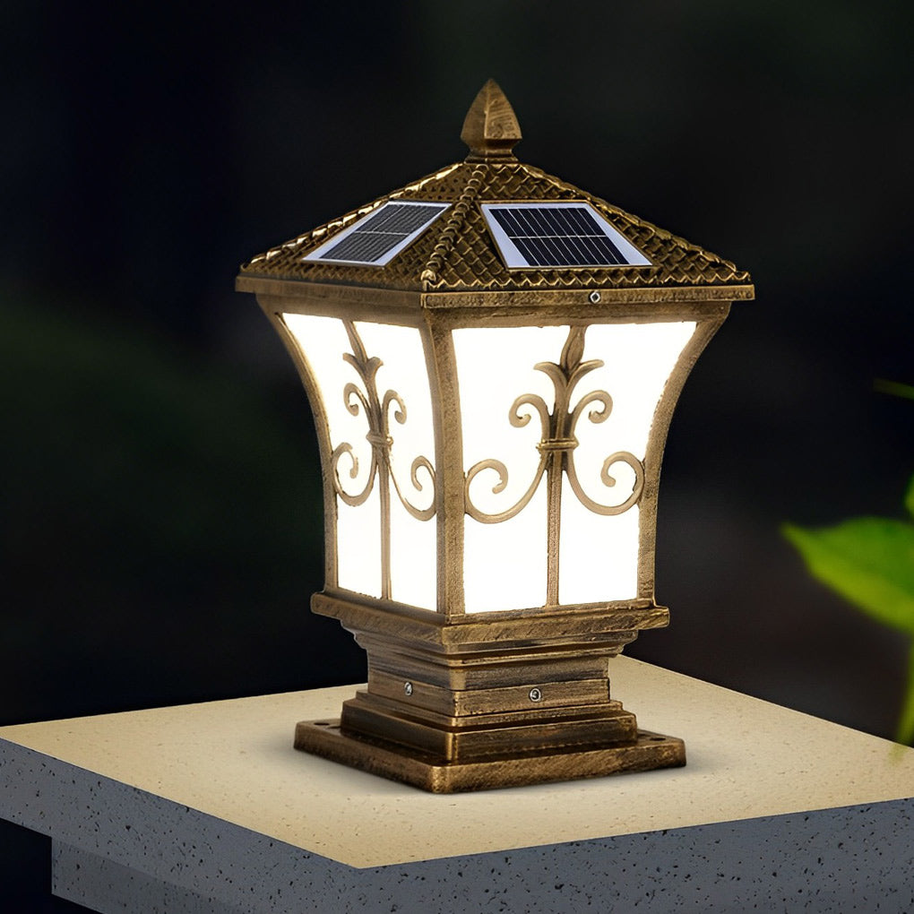 Vintage Bronze Solar Powered Fence Post Lights Outdoor Waterproof LED Pillar Cap Garden Lantern