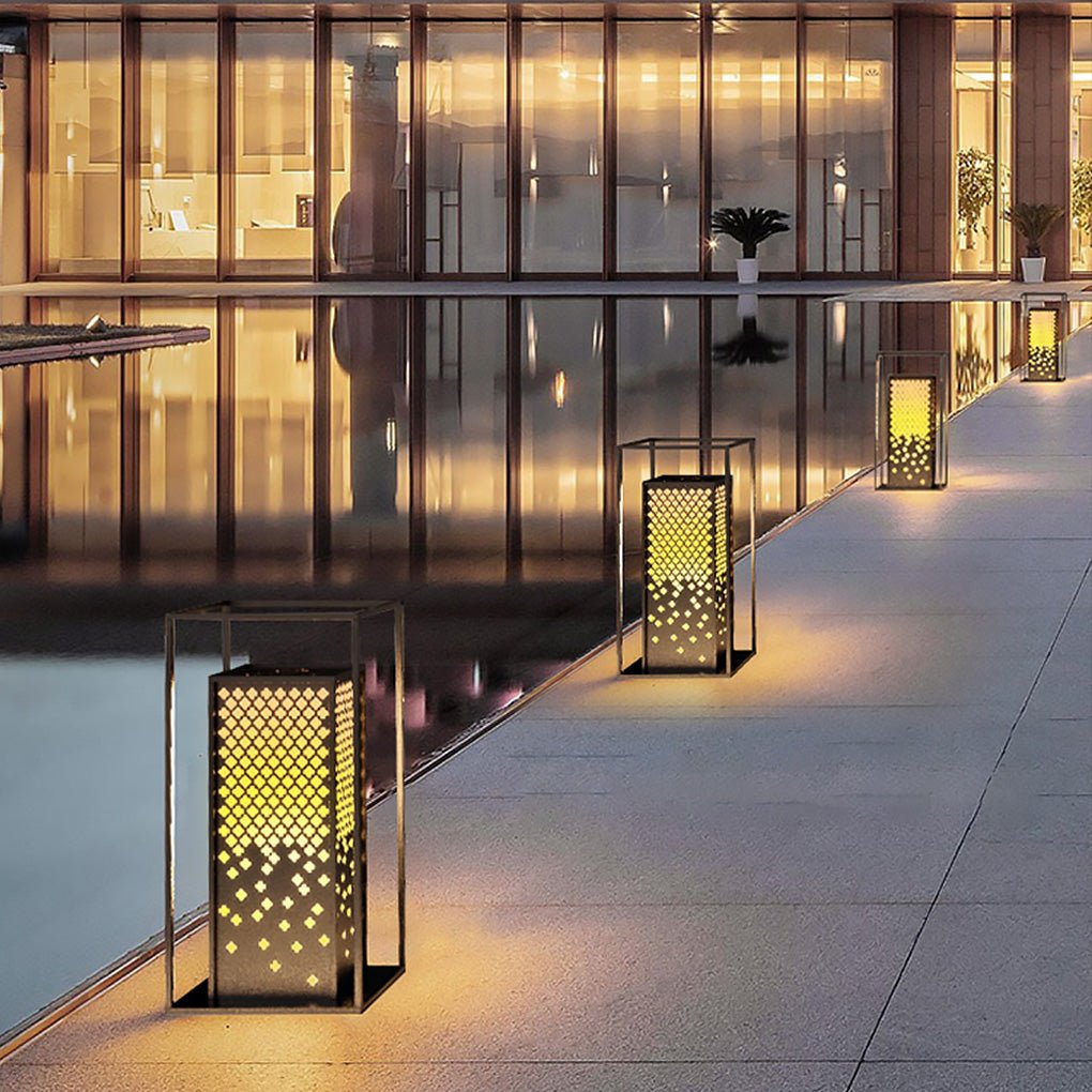 Vintage Brown Floral Hollow Pattern Outdoor Pathway Light Waterproof Garden Landscape Lamp