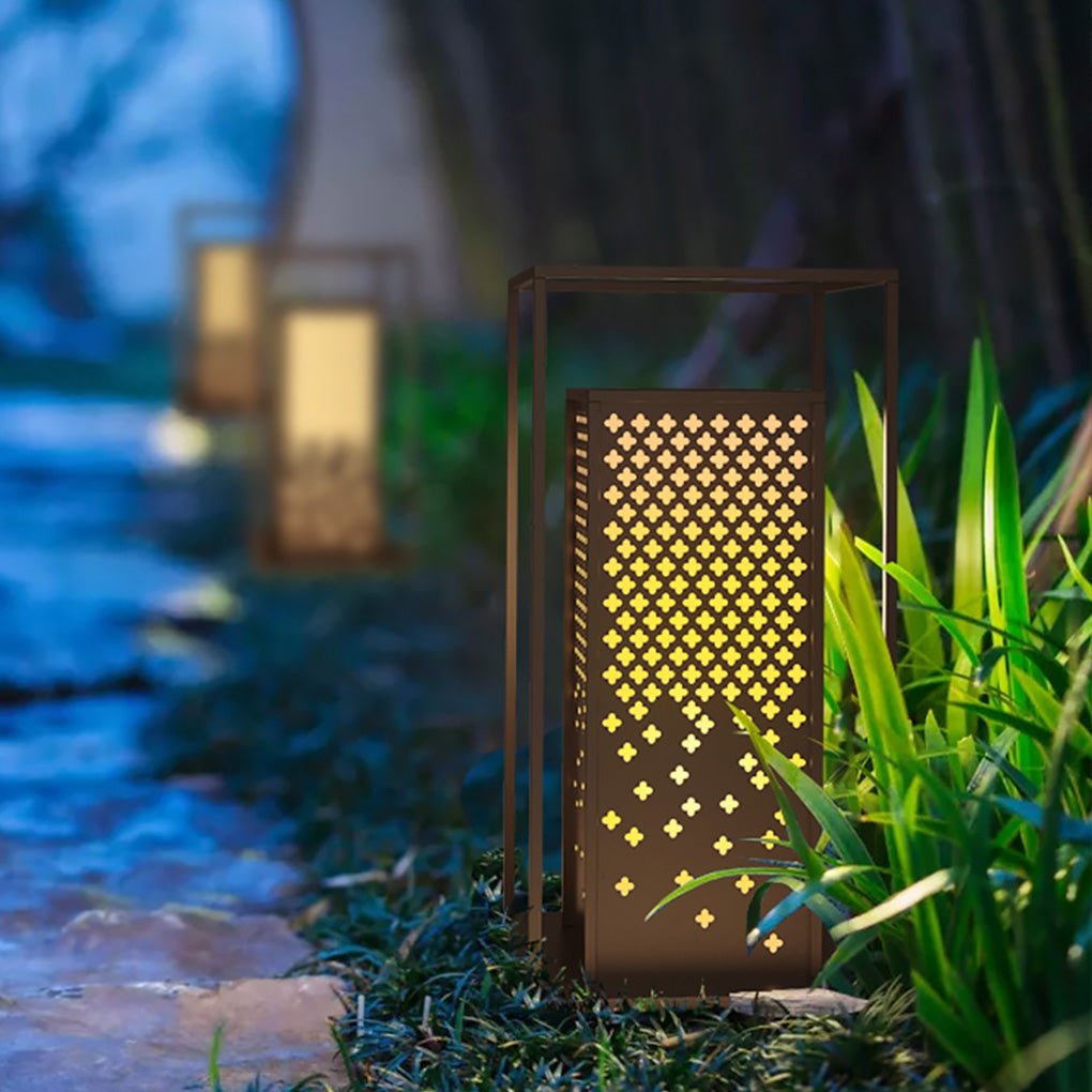 Vintage Brown Floral Hollow Pattern Outdoor Pathway Light Waterproof Garden Landscape Lamp