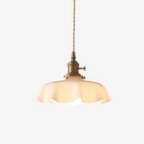 Vintage Ceramic Pleated Floral Pendant Light French Style Brass Hanging Ceiling Lamp