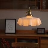 Vintage Ceramic Pleated Floral Pendant Light French Style Brass Hanging Ceiling Lamp
