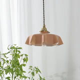 Vintage Ceramic Pleated Floral Pendant Light French Style Brass Hanging Ceiling Lamp