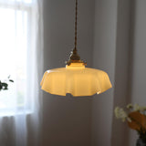 Vintage Ceramic Pleated Floral Pendant Light French Style Brass Hanging Ceiling Lamp