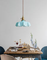 Vintage Ceramic Pleated Floral Pendant Light French Style Brass Hanging Ceiling Lamp