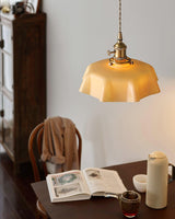 Vintage Ceramic Pleated Floral Pendant Light French Style Brass Hanging Ceiling Lamp