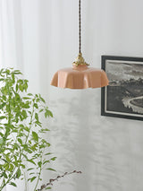 Vintage Ceramic Pleated Floral Pendant Light French Style Brass Hanging Ceiling Lamp