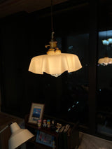 Vintage Ceramic Pleated Floral Pendant Light French Style Brass Hanging Ceiling Lamp