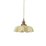 Vintage Ceramic Pleated Floral Pendant Light French Style Brass Hanging Ceiling Lamp