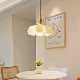 Vintage Ceramic Pleated Floral Pendant Light French Style Brass Hanging Ceiling Lamp