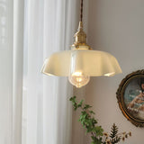 Vintage Ceramic Pleated Floral Pendant Light French Style Brass Hanging Ceiling Lamp