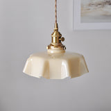 Vintage Ceramic Pleated Floral Pendant Light French Style Brass Hanging Ceiling Lamp