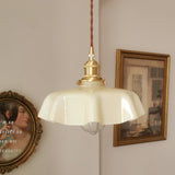 Vintage Ceramic Pleated Floral Pendant Light French Style Brass Hanging Ceiling Lamp