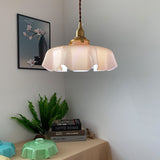 Vintage Ceramic Pleated Floral Pendant Light French Style Brass Hanging Ceiling Lamp