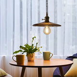 Vintage Circular Brown Glass Pendant Light with Brass and Walnut Wood LED Hanging Lamp for Kitchen Island Bedside