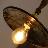 Vintage Circular Brown Glass Pendant Light with Brass and Walnut Wood LED Hanging Lamp for Kitchen Island Bedside