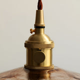 Vintage Circular Brown Glass Pendant Light with Brass and Walnut Wood LED Hanging Lamp for Kitchen Island Bedside