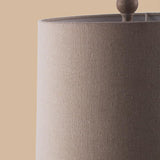 Vintage Coastal Style Stone Table Lamp with Rope Accents and Tapered Oatmeal Fabric Drum Shade