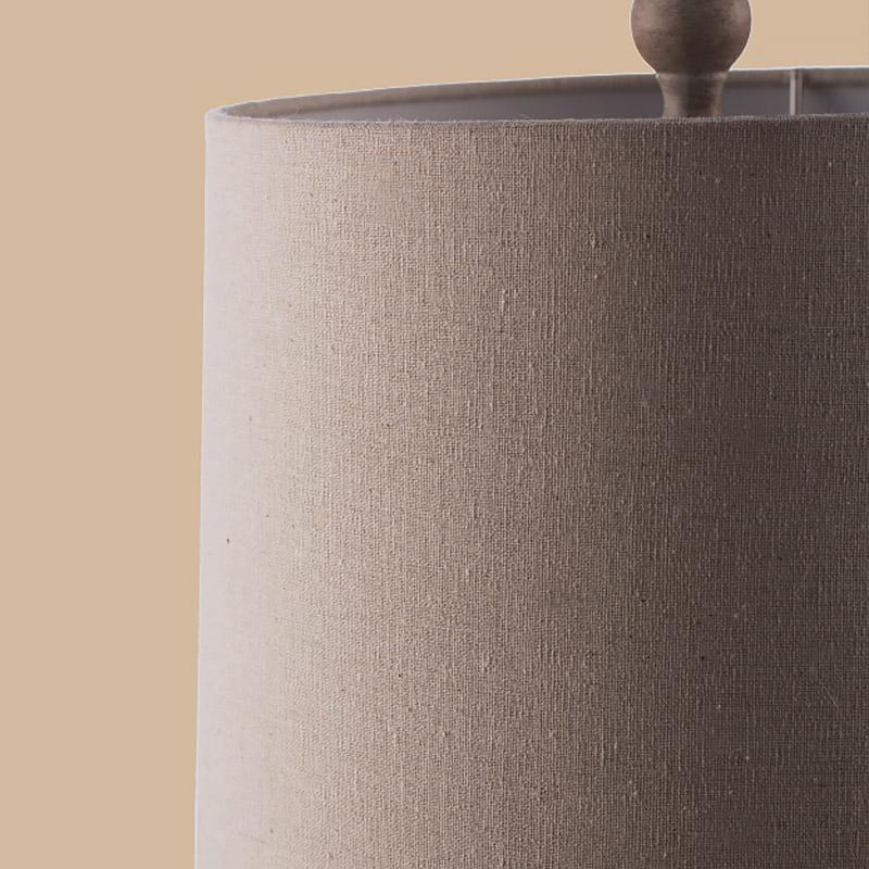 Vintage Coastal Style Stone Table Lamp with Rope Accents and Tapered Oatmeal Fabric Drum Shade