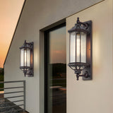 Vintage Coffee Aluminum Solar Wall Sconce with Ribbed Glass Shade for Outdoor Patio