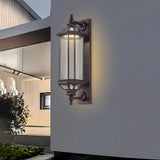 Vintage Coffee Aluminum Solar Wall Sconce with Ribbed Glass Shade for Outdoor Patio