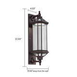 Vintage Coffee Aluminum Solar Wall Sconce with Ribbed Glass Shade for Outdoor Patio