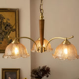 Vintage Copper Chandelier with Cracked Glass Shades Retro Pendant Light for Bedroom and Dining Room