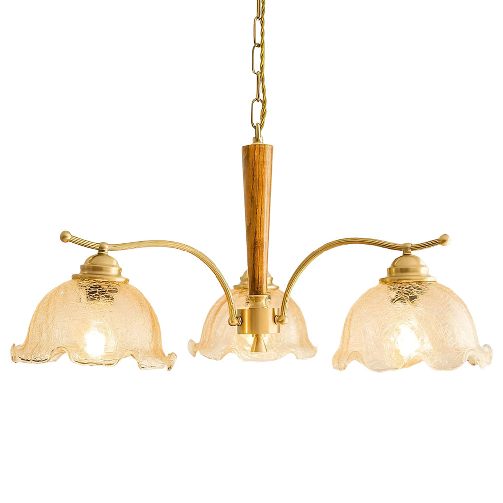 Vintage Copper Chandelier with Cracked Glass Shades Retro Pendant Light for Bedroom and Dining Room