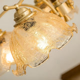 Vintage Copper Chandelier with Cracked Glass Shades Retro Pendant Light for Bedroom and Dining Room