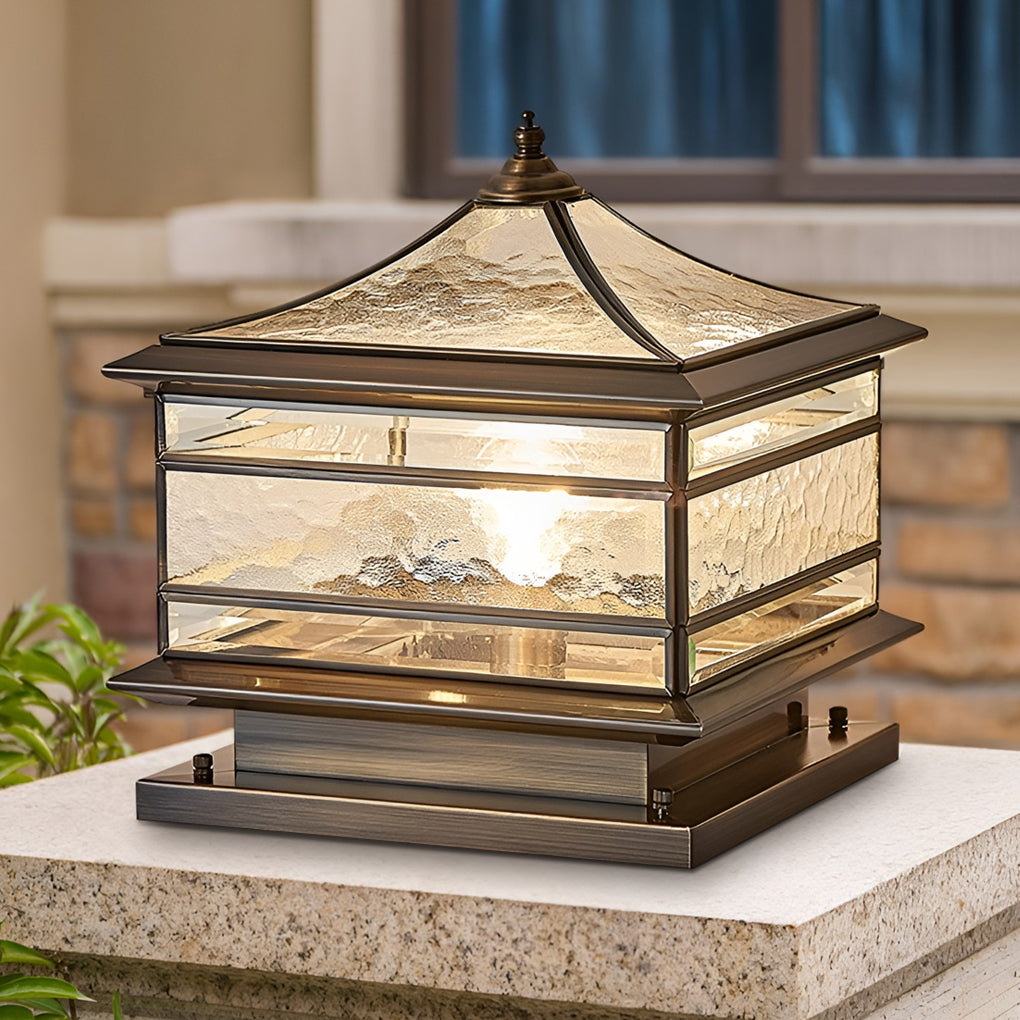 Vintage Copper Outdoor Post Light Waterproof Glass Pillar Lamp for Garden Gate and Fence