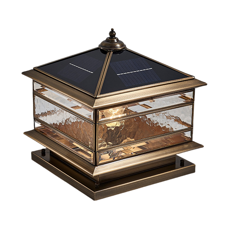 Vintage Copper Outdoor Post Light Waterproof Glass Pillar Lamp for Garden Gate and Fence