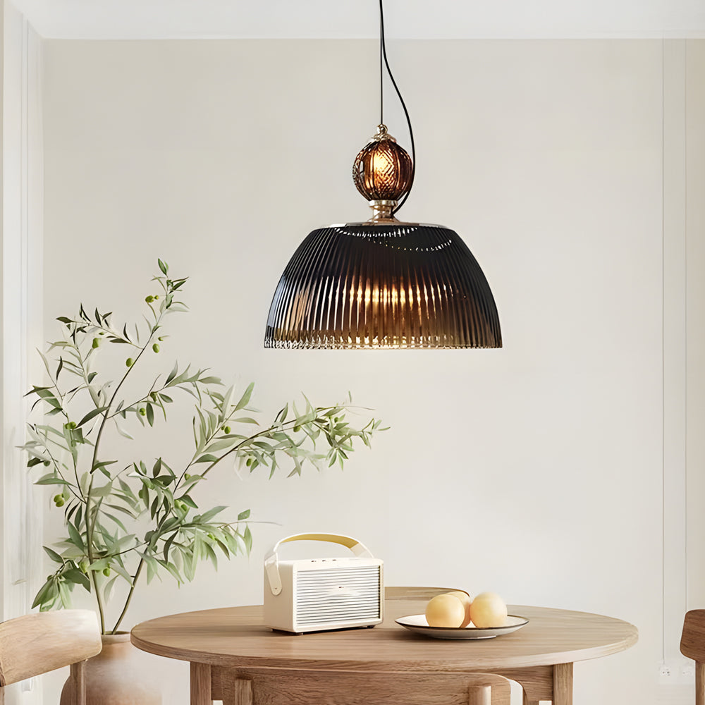 Vintage Dark Green Gradient Glass Pendant Light Nordic Striped Hanging Lamp for Living Room Decor